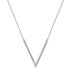 Diamond & Silvertone Chevron Pendant Necklace